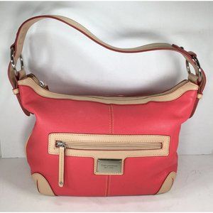 Tignanello Salmon Pink with Tan Trim Leather Shoulder Bag